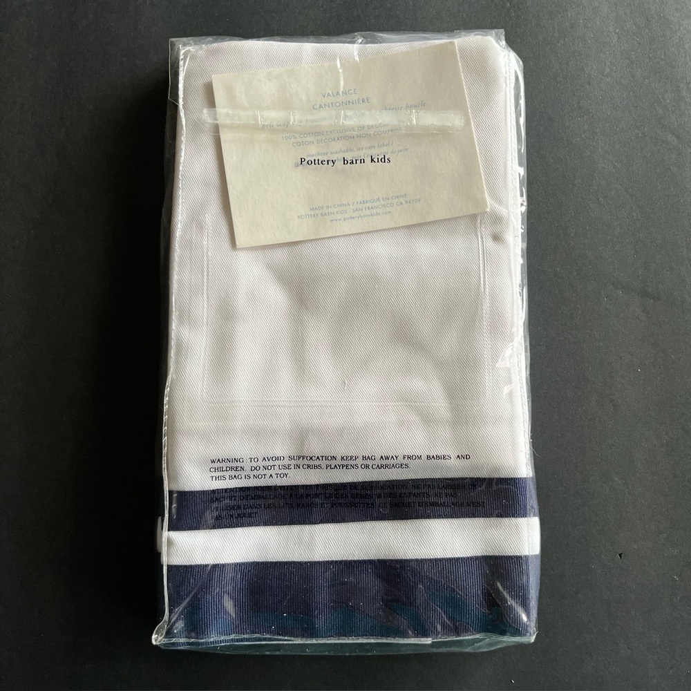 Pottery Barn Kids Harper Valance Navy White 44” x 18” Coastal New